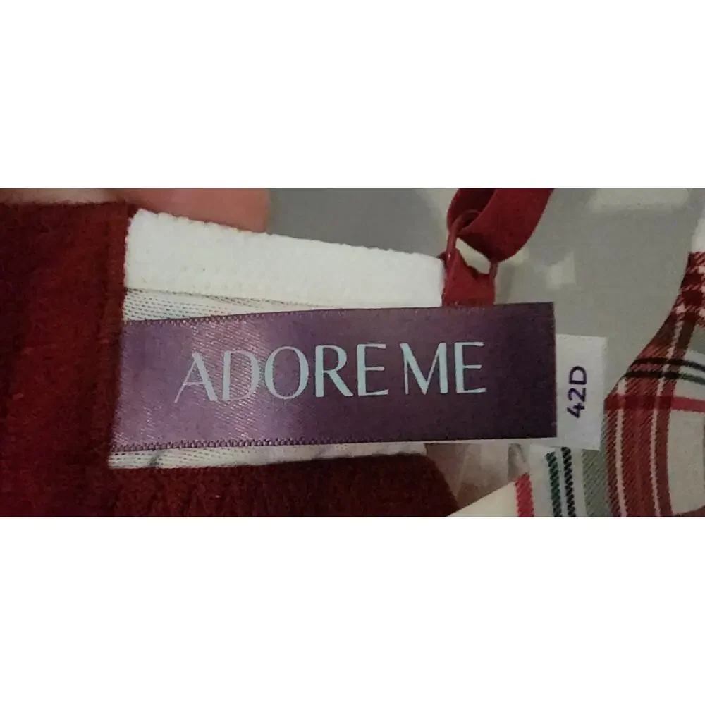 Adore Me Nare Bra 42D Plaid Full Coverage Contour Underwire Burgundy Lace